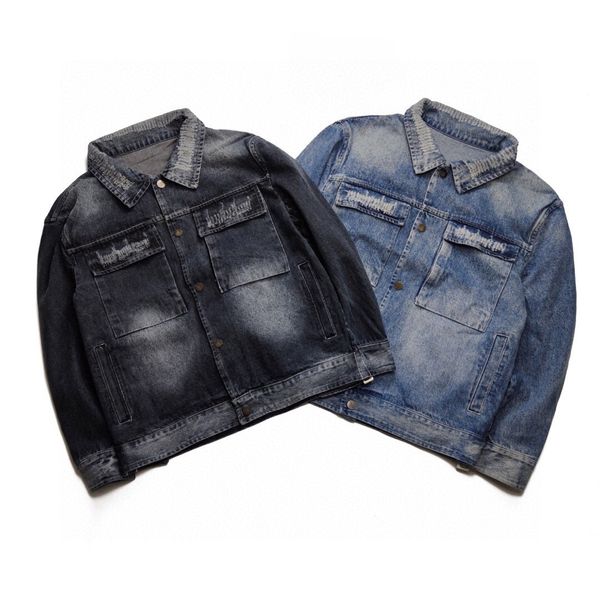 

new men's and women's jacket spring and autumn classic denim coat heavy industry washed hole fashion versatile trend, Black;brown