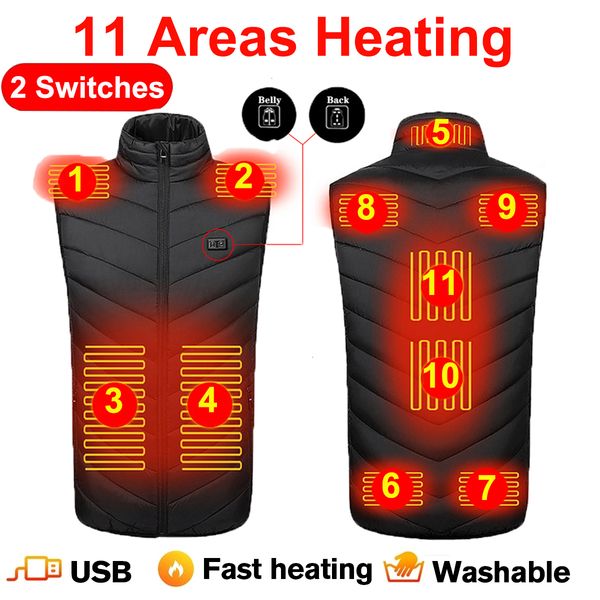 

men's vests 11 areas heated men women jacket winter usb heating self thermal down warmte 221117, Black;white