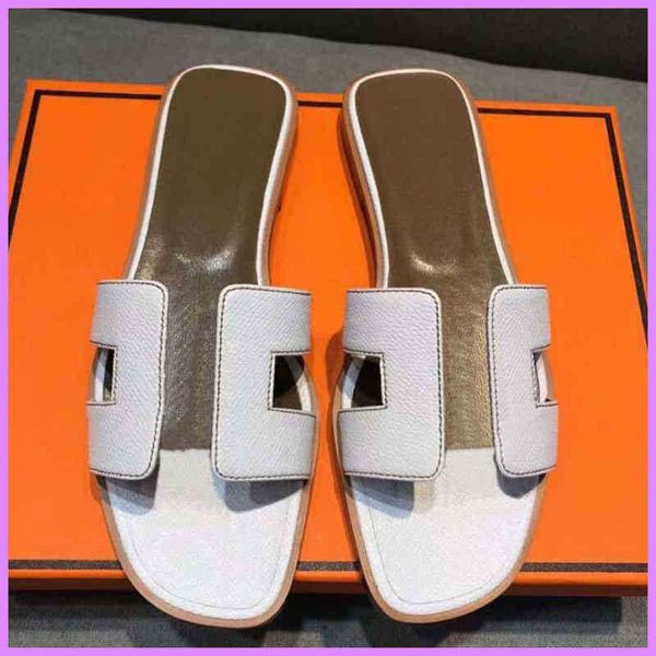 

herme ms slippers oram sandal women luxury designer leather ladies new summer flat shoes fashion beach women h letter slipper shoe nice, Black