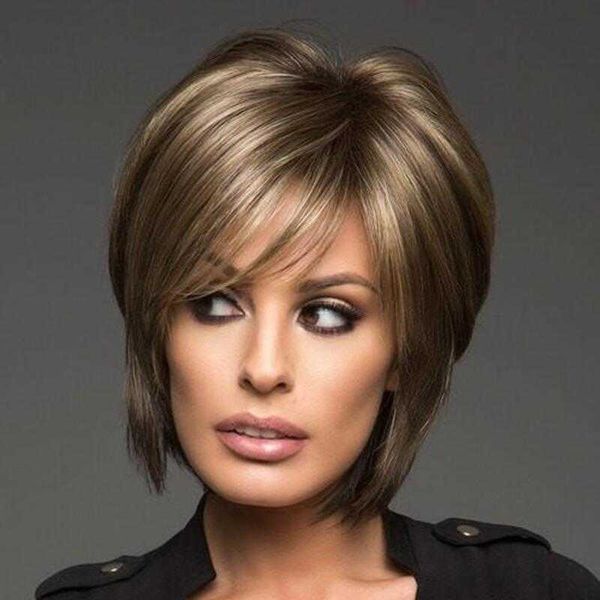 

women's wigs selling fashion mixed color straight slanted bangs short hair, Black