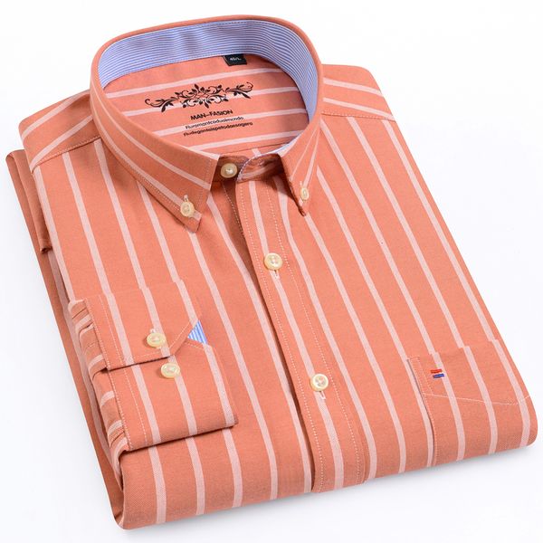 

men's casual shirts regular-fit long-sleeve sturdy knit oxford shirt plaid striped embroidered pocket button-down versatile 221117, White;black