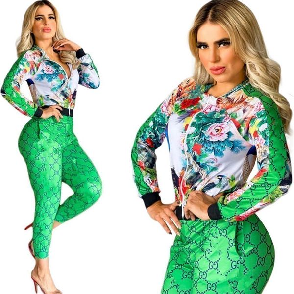 

designer brand women tracksuits jogging suit print jacket pants green 2 piece set lady outfit long sleeve sweatsuits casual luxury fall wint, Gray