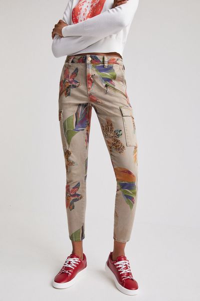 

women's jeans spain desual retro print elastic waist belt casual pants 221118, Blue