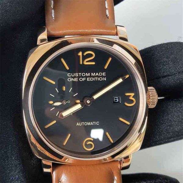

aaaaa vs47mm seagull automatic mechanical watch men wrist stainless steel case leather strap waterproof luminous watches p12, Slivery;brown