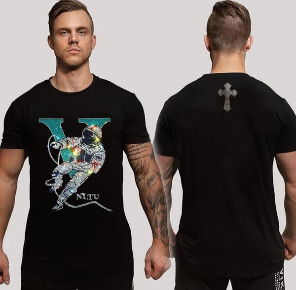 

summer handsome t shirt designer rhinestone men's 2023 new, White;black