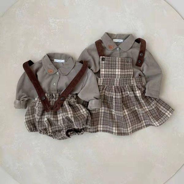 

clothing sets melario baby girls clothes set little sister matching outfits infant plaid skirts bloomers rompers born girl clothing suit 221, White