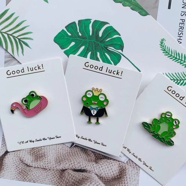 

cartoon cute frog series brooch creative interesting crown lotus leaf frog animal badge brooch accessories, Blue