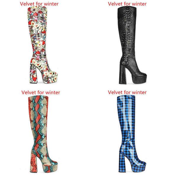 

boots european and american large size special fabric plus velvet women's boots fashion high heels knee length boots women winter 22091, Black