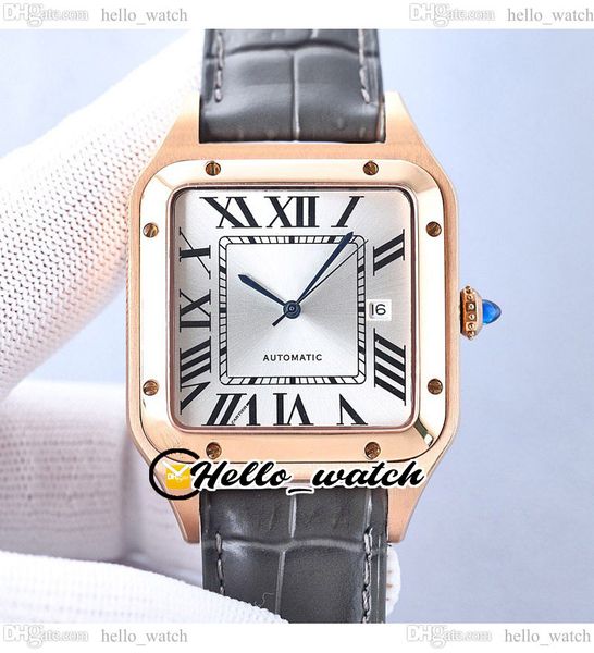 

twf wgsa0019 miyota 8215 automatic mens watch silver dial roman markers rose gold case gray leather strap santo 39.5mm date new gents watche, Slivery;brown