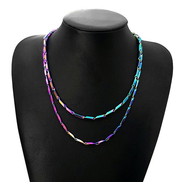 

stainless steel colorful rice shape chains necklace link chain jewelry for men and women jewelry accessories, Silver