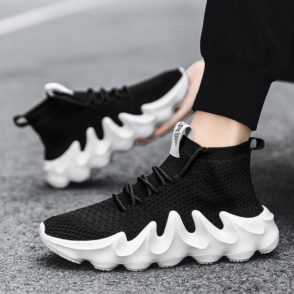 

height increasing shoes sock sneakers for men lace-up casual soft breathable mesh jogging flat training running sport ins homme chaussures 2, Black;white