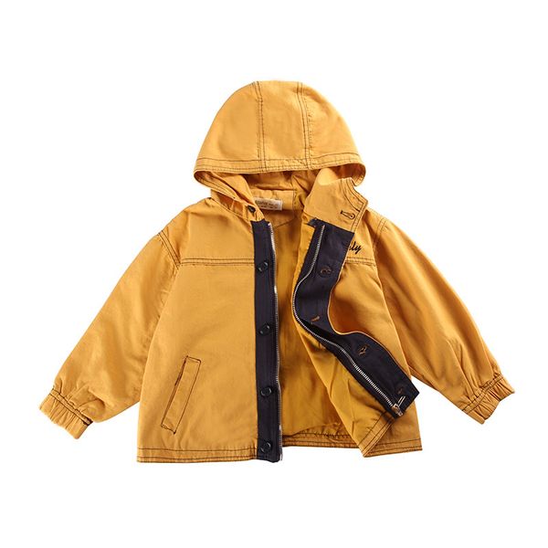 

children's jacket solid color casual hooded boy girls middle and small trench coat