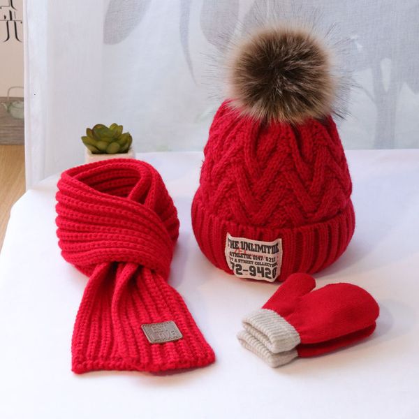 

caps hats 3pcs children scraf and glove set baby winter aumter soft woolen cap for boys girls warm jumper knitted 23410years 221117, Yellow