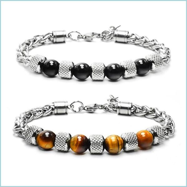 

beaded stainless steel tiger eye beads bracelets natural stone bracelet for men hip hop fashion jewelry drop delivery dhztz, Black