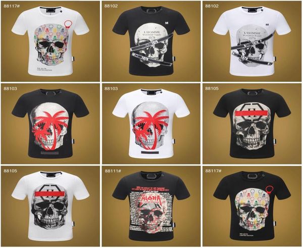 

pp fashion men039s designer slim fit tshirt summer rhinestone short sleeve round neck shirt tee skulls print stree philip7008163, Blue