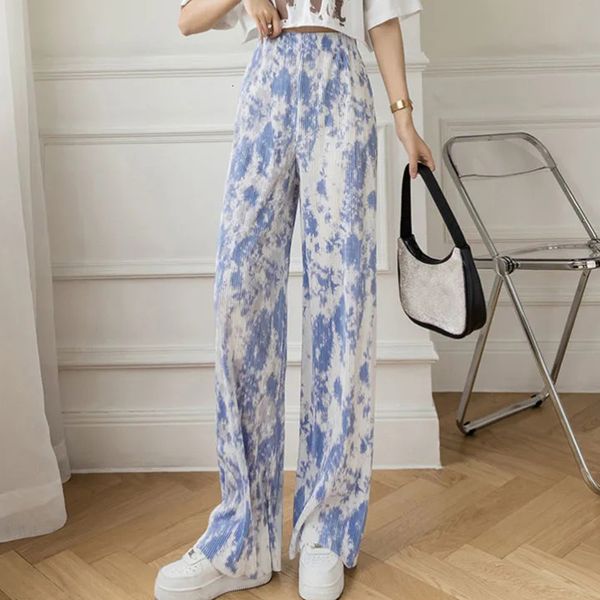 

women s pants s rimocy summer fashion tie dye long women drape pleated wide leg woman loose high elastic waist trousers female 221118, Black;white