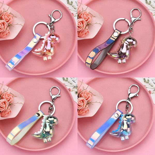 

fashion colorful acrylic dinosaur key chains cute doll car keychain women men bag key ring accessories gifts 6 colors, Silver