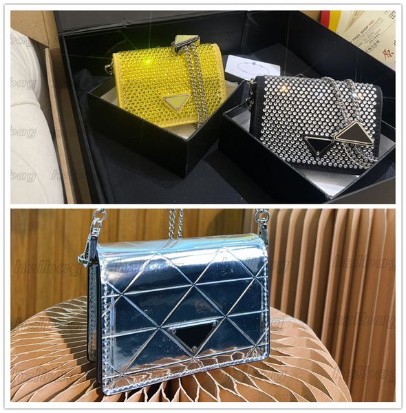 

cleo flap mini bag triangle bling bling diamond cross body imitation crystal chain saffiano womens luxurys designer handbag