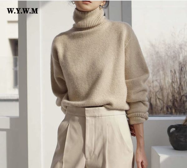 

womens sweaters wywm cashmere elegant turtle neck women sweater soft knitted basic pullovers o loose warm female knitwear jumper 221118, White;black