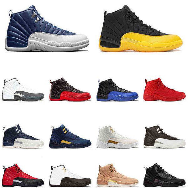 

men outdoor shoes jumpman 12 indigo 12s university gold dark concord game royal flu game playoff gym red mens athletic sports sneakers, Black