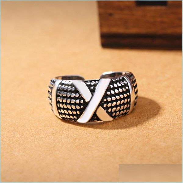

band rings retro ancient sier cross ring band finger geometric pattern open adjustable rings men women fashion jewelry drop delivery dhzki, Silver