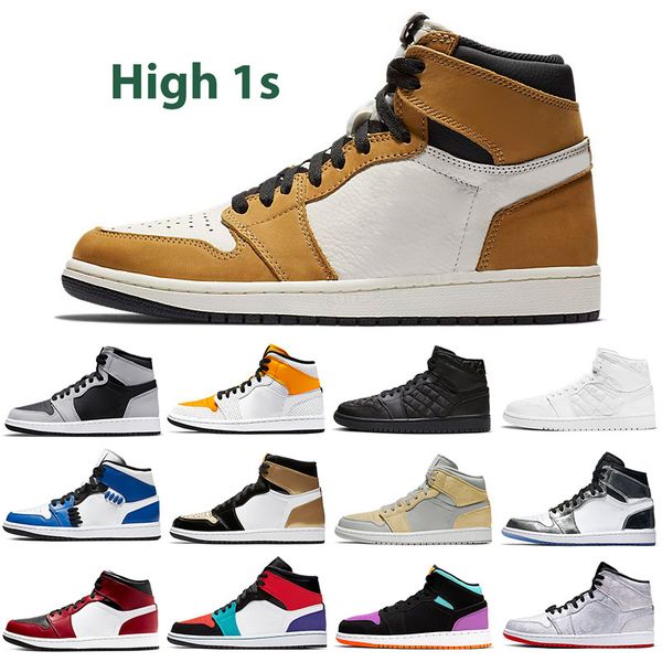 

jumpman 1 mens basketball shoes 1s women high dark mocha chicago obsidian unc white lucky green outdoor sports trainers sneakers 36-47 rg08, Black