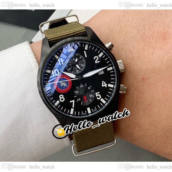 

43mm pilots iw389004 automatic mens watch black dial no chronograph pvd black steel case green nylon strap x wheels racing new watches hello, Slivery;brown