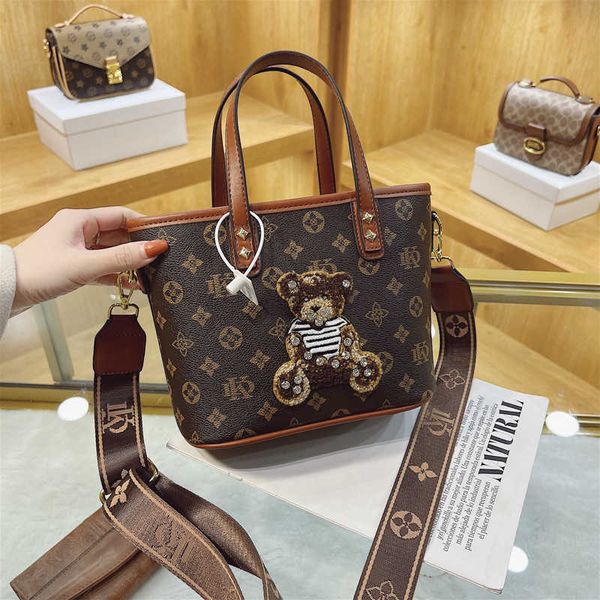

factory 80% off clearance wholesale new fashion old flower handheld tote bag net red bears with diamonds one shoulder crossbody women's