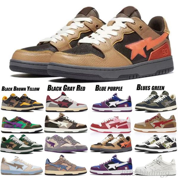 

with box casual shoes sk8 bapesta baped sta low men women black gray red brown orange camouflage mens womens trainers outdoor sports sneaker