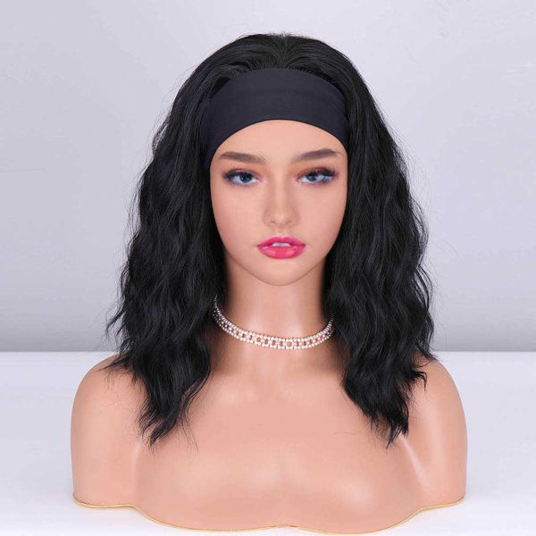 

women's wigs junsi are ice ribbon short cos s wavy curly hair 12 "headband, Black