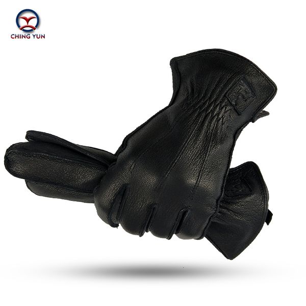 

five fingers gloves ching yun winter man deer skin leather male warm soft men' black men mittens imitate rabbit fur 70% wool lining-wz, Blue;gray