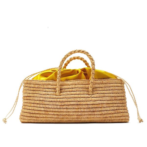 

evening bags straw woven tote bags for women handmade summer beach bag bohemian drawstring shopping basket female knitted handbag 221118