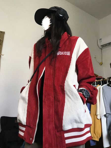 

women s jackets harajuku fashion baseball uniform spring autumn loose casual all match jacket streetwear vintage ins corduroy coat 221118, Black;brown