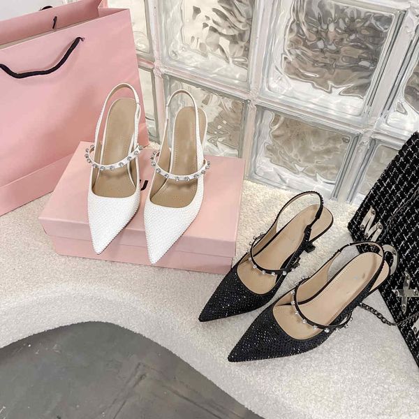 

2022 summer elegant ladies sandals high heels rhinestone sandals miu, Black
