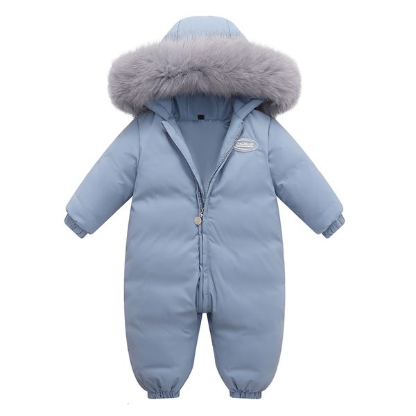 

rompers baby winter jumpsuit real raccoon fur waterproof girl snowsuit toddler boy romper infant overalls down jacket 221117, Blue