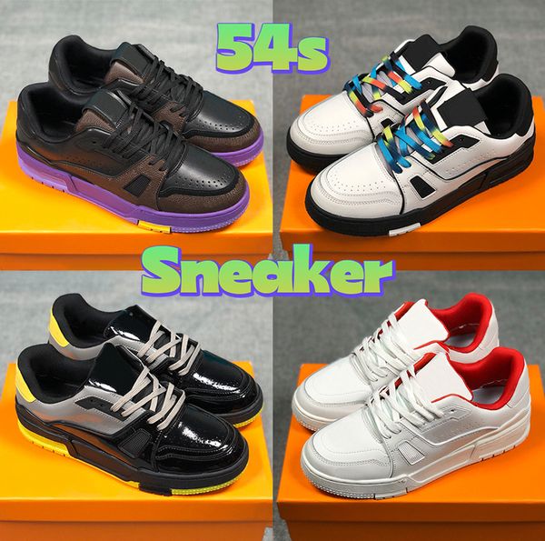 

fashione casual shoes 54s logo print leather trainer sneaker green black red blue signature purple white signature brown men comfort designe