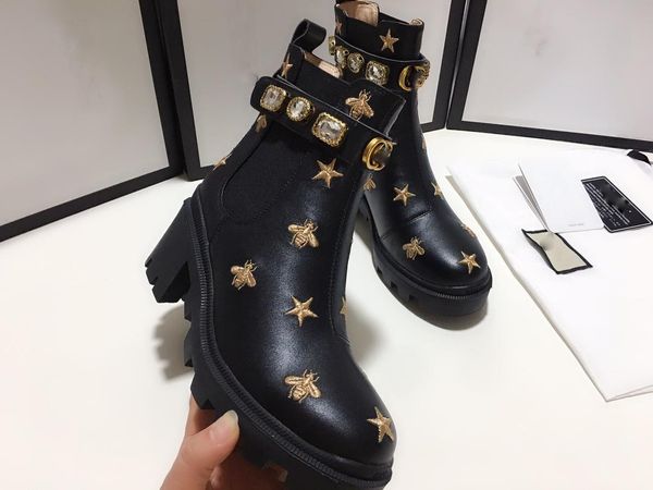 

2023 new graphy martin boots black open brim beaded leather fabric with gold metal accessories eyelets zipper fashionable avant-garde 35-42