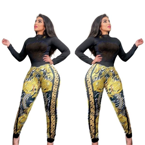 

2022 designer brand women tracksuits jogging suit high neck 2 piece set print pullover pants lady outfit long sleeve sweatsuit rhinestone cl, Gray