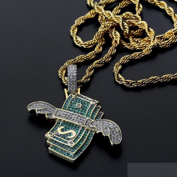

pendant necklaces new iced out necklace flying cash solid pendant necklaces mens personalized hip hop gold sier color charm chains w dhxmb, Silver