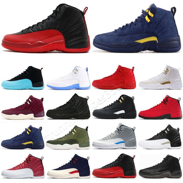 

basket ball shoes men trainers sports sneakers dark concord university gold stone bulls mens 12 12s flu game xii jump 36-47, Black