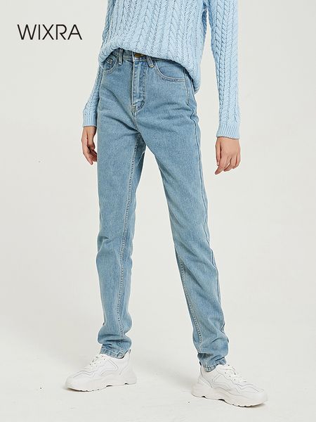 

womens jeans wixra basic soft pants harem female straight all match high waist femme long denim for women plus size 221118, Blue