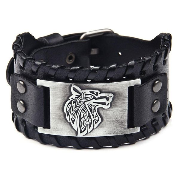

charm bracelets vintage mens bracelet animal wolf charm bracelets pin buckle belt wristband bangle cuff hip hop fashion jewelry drop dh30d, Golden;silver