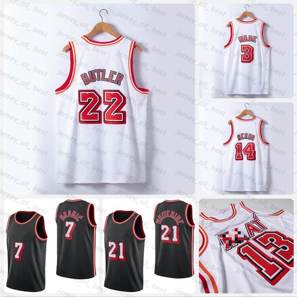 

basketball jerseys 2022-23 classic edition custom basketball jersey 13 bam ado jimmy 22 butler dwyane 3 wade tyler 14 herro kyle 7 lowry bam, Black;red