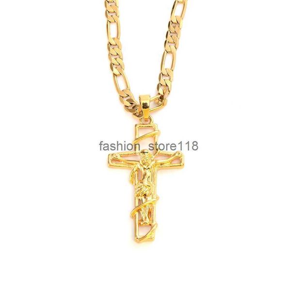 

f gold g cross pendant jesus crucifix frame italian figaro link chain necklace 9 k solid fine yellow thai baht200d, Silver
