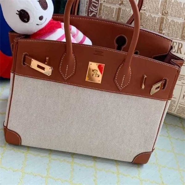 

herme birkin bags h family bag leather with canvas color matching bk25 satchel hand-in-hand same style as rich woman large ayw