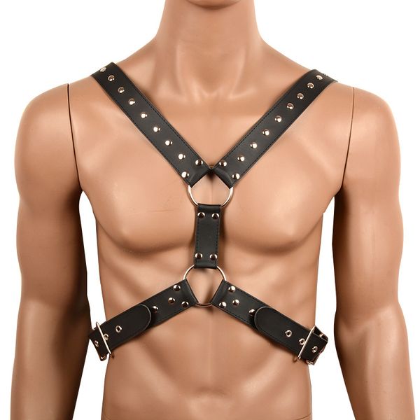 

catsuit costumes cool man simple leather double rivet i-shaped armor, Black