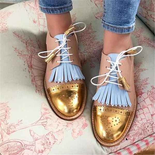 

dress shoes women soft leather oxfords hand made leisure lace up brogues wingtips for ladies arrival caved tassel flats 221118, Black