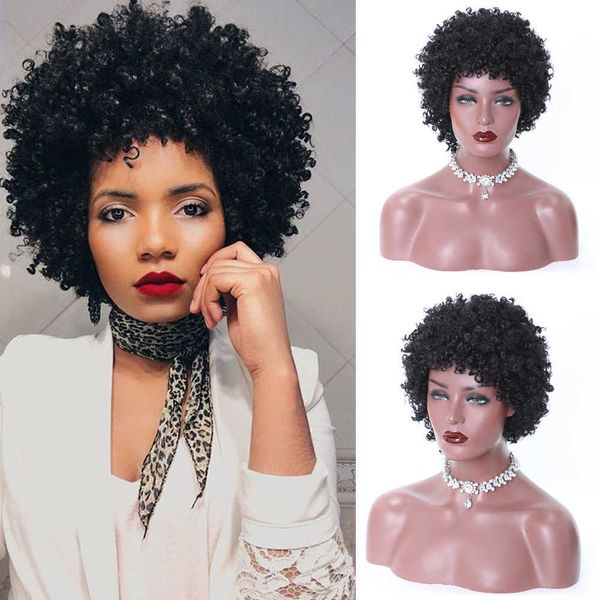 

women's wigs female ffy explosive head small short curl hairstyle high temperature silk chemical fiber headgear, Black