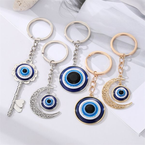 

turkish blue eye pendant keychain key rings for men women evil eye bag car charms keyring, Slivery;golden