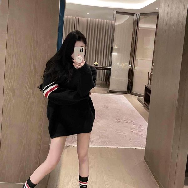 

2022 luxury tb women's fashion long versatile loose sweater, White;black